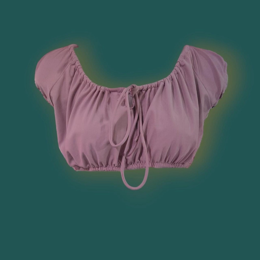 Vintage Sun Streak Pink cropped swim top with tie front